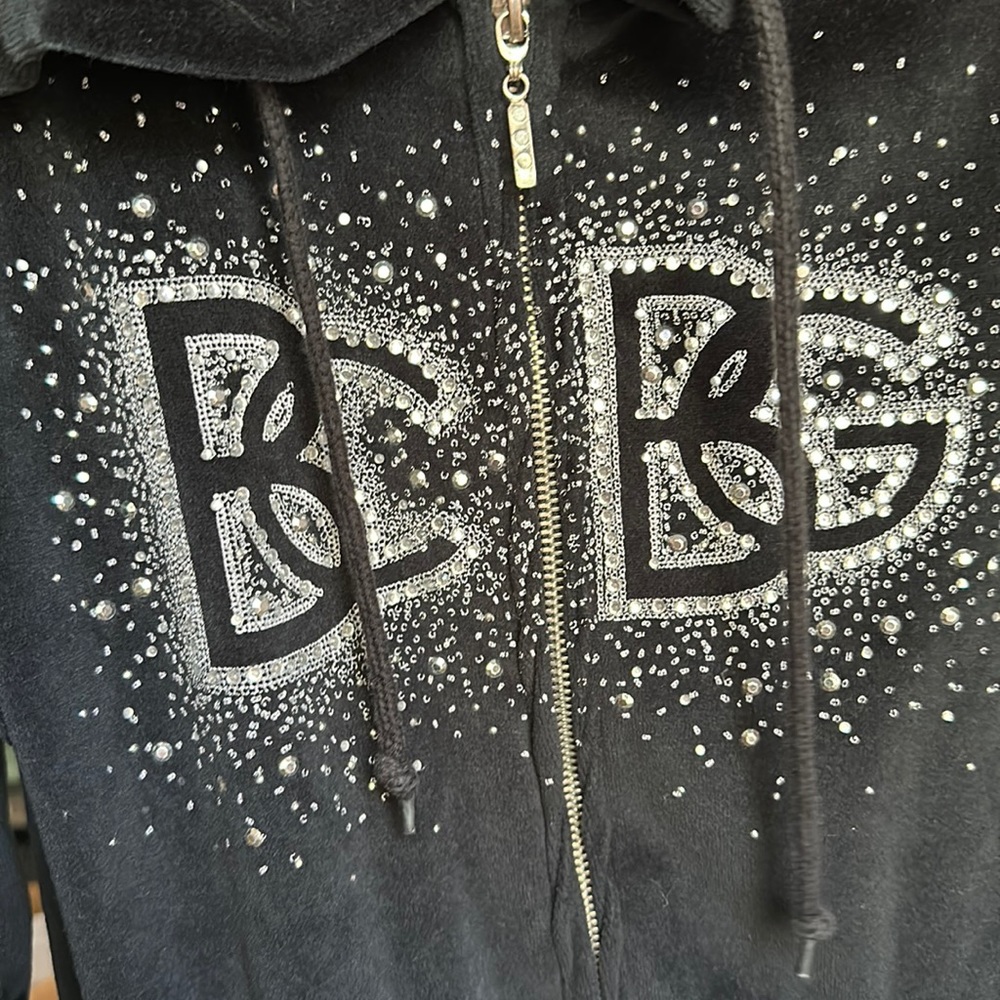 Black velour BCBG sweater with rhinestones